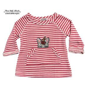 Chenault Girl 2T Pink Striped Sequin Unicorn Tunic Top